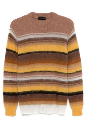 Maglione a righe in misto mohair marrone ROBERTO COLLINA | RA27001LINO